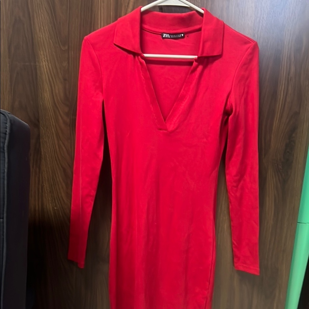 Zara Red Long Sleeve Dress